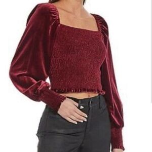 Truth By Republic Burgundy Velvet Smocked Crop Top Size XS/TP